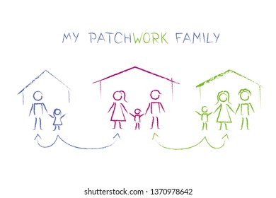 Big Patchwork Family Drawing Vector Illustration EPS10