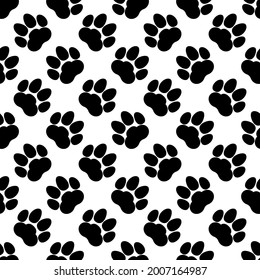 Big paw print seamless repeating pattern. Cat or dog footprints. Vector illustration and background. 