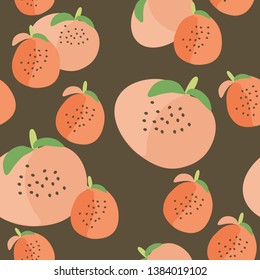 big peaches with brown background vector seamless pattern - Great for wallpaper,backgrounds,gifs,surface pattern design,packaging design projects, stationary.