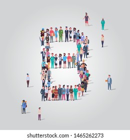 big people crowd forming shape letter B different occupation employees group standing together English alphabet concept full length