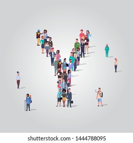 big people crowd gathering in shape letter Y different occupation employees group standing together English alphabet concept full length