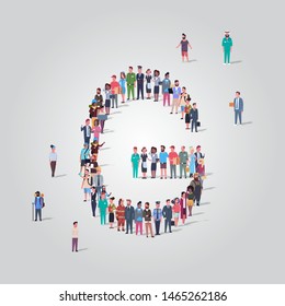 big people crowd gathering in shape letter G different occupation employees group standing together English alphabet concept full length