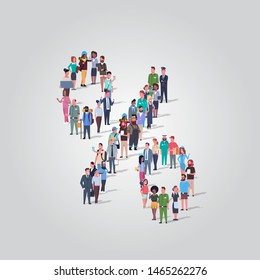 big people crowd gathering in shape of percent icon different occupation employees group standing together calculation discount concept full length