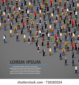 Big people crowd on dark background. Vector illustration.