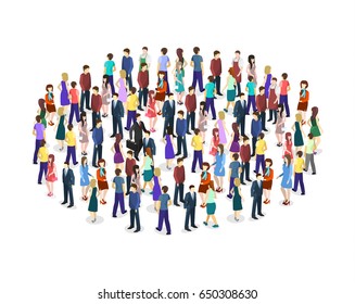 Big people crowd on white background. Vector illustration.