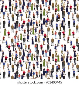 Big people crowd on white background, pattern with boys and girls. Vector illustration.