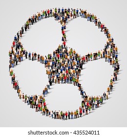Big people crowd in shape of football ball. Vector illustration.