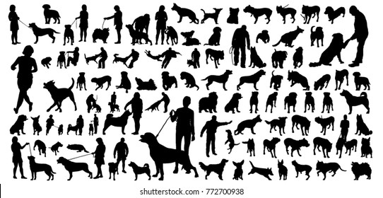 Big People and Dogs Silhouettes Set