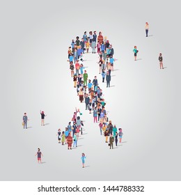 big people group standing together in ribbon shape crowd of different occupation employees breast cancer awareness concept full length