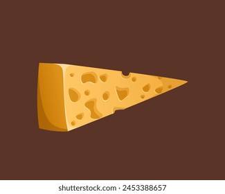 Big piece of hard cheese with holes on a dark background. Vector illustration. Maasdam in a realistic style. Ideal for posters and banner, menu of cafe and shops