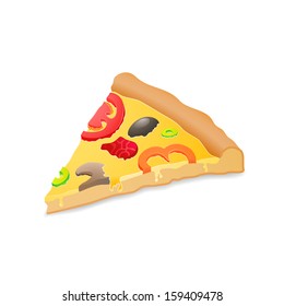 Big piece pizza, isolated over white background, food vector illustration, used for menu, icon, website design, invitation in pizzeria