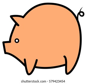 Big pig background. The contrast image. Cartoon  flat characters. Vector illustration.