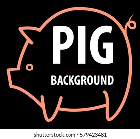 Big pig background. The contrast image. Cartoon  flat characters. Vector illustration.