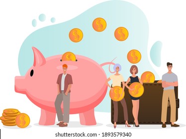 Big piggy bank and wallet.Financial services online transactions and savings.Flat vector operation.