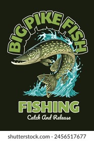 Big Pike Fish Vintage T-Shirt Illustration