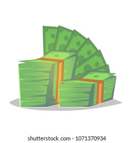 Big pile of cash money. Heap of packed dollar bills. Flat style modern vector cartoon illustration isolated on white background eps10