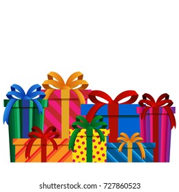 Big Pile of Colorful Christmas Gift Boxes Isolated