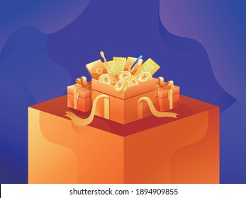 Big Pile Of Colorful Wrapped Gift Boxes. Lots Of Presents. Flat Style Vector Illustration .