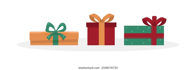Big pile of colorful wrapped gift boxes. Lots of presents. Flat style vector illustration isolated on white background. sstkChristmas