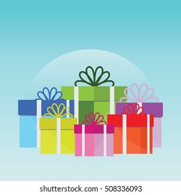 Big pile of colorful wrapped gift boxes, Lots of presents, design Flat style vector illustration.