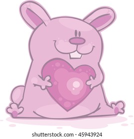 Big pink bunny with big pink heart