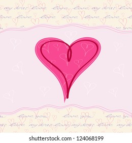 Big Pink Heart in the Middle of Valentine's Card on Hand Writing Text Background. Vector Illustration