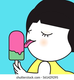 A Big Pink Lick For Ice Cream Concept Card Character illustration