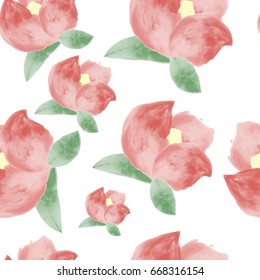 big pink red tulip flower background pattern watercolor