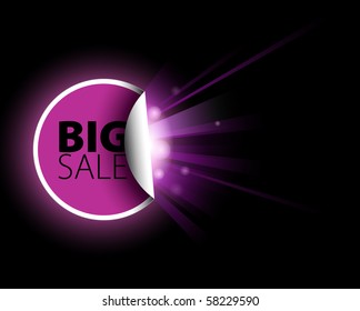 Big pink sale label with surprise on black background