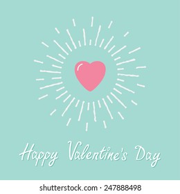 Big pink shining heart. Flat design Happy Valentines day Vector illustration