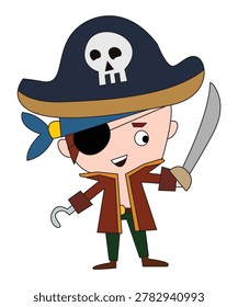 Big pirate holding sword isolated on white background