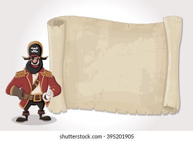 Mapa de grandes piratas y pirata de dibujos animados
