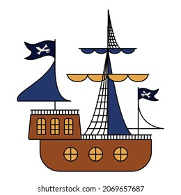 Big pirate ship illustration. Vector.