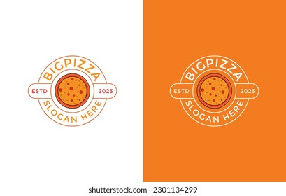 Big Pizza Daily Fresh Vector Emblem on white and yellow board. Pizza logo template. Vector emblem for restaurant or food delivery service.