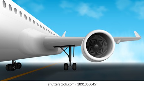 Der große Flugzeugmotor parkte am Flughafen. EPS10-Vektorgrafik
