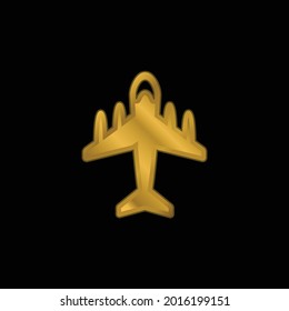 Big Plane With Four Engines gold plated metalic icon or logo vector