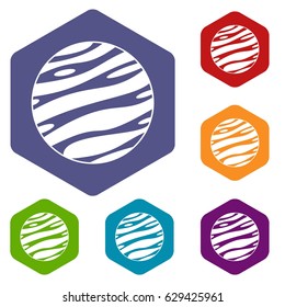 Big planet icons set hexagon isolated vector illustration