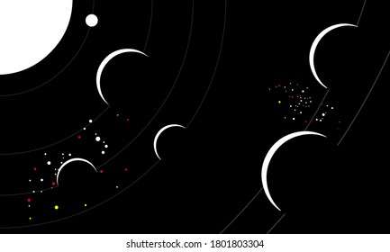 Big planets in space background.  Universe and small stars. Vector flat illustration.