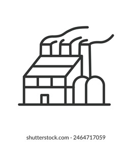 Big plant, factory, in line design. Factory, Plant, Industrial, Manufacturing, Production, Facility, Industry, on white background vector. Big plant, factory editable stroke icon.