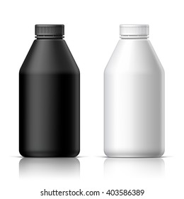 Big plastic bottle for cosmetics. In black and white. Packing for shampoo, conditioner, bath foam. vector illustration.