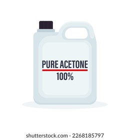 Frasco grande de plástico con acetona pura 100% aislado en fondo blanco