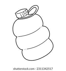 Big plastic bottle for water. Doodle black and white vector illustration. 