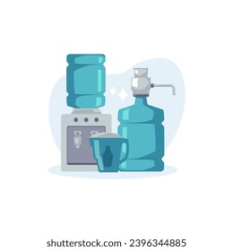Big plastic bottle for water filter flat style, vector illustration isolated on white background. Decorative design element, water filter for office, cleaning and purity