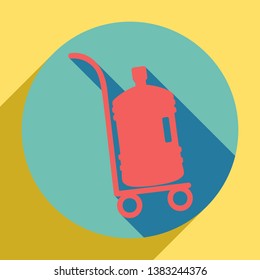 Big Plastic bottle of water on track. Sunset orange icon with llapis lazuli shadow inside medium aquamarine circle with different goldenrod shadow at royal yellow background.