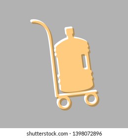 Big Plastic bottle of water on track. Emboss effect with light orange icon on gray background.