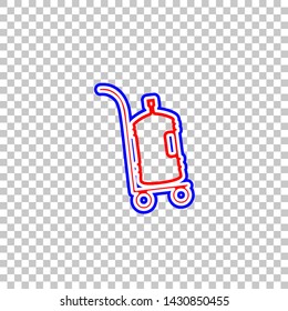 Big Plastic bottle of water on track. Red, white and contour icon at transparent background. Illustration.