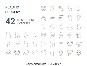 Big plastic surgery icons set. 42 icons in flat minimalistic line style.
