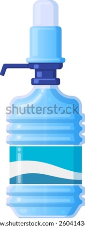 Big plastic water bottle featuring a pump dispenser, placed on a white background, providing refreshing and pure hydration, perfect for home or office environments