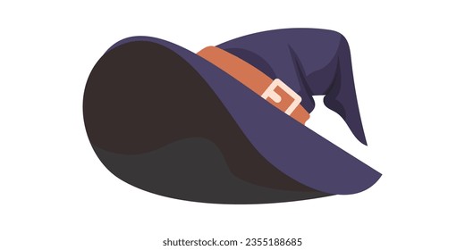 Un sombrero grande y puntiagudo que las brujas ponen en sus cabezas. Un sombrero para Halloween que se parece a un gorro usado en el béisbol. Estilo de caricatura, Ilustración vectorial