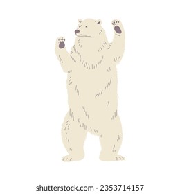 Gran oso polar parado en patas traseras de estilo plano, ilustración vectorial aislada en fondo blanco. Elemento de diseño decorativo para imprimir o web, vida silvestre y naturaleza, carácter animal